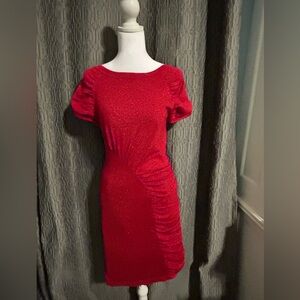 Derek Heart Radiant Red Ruched Midi Dress